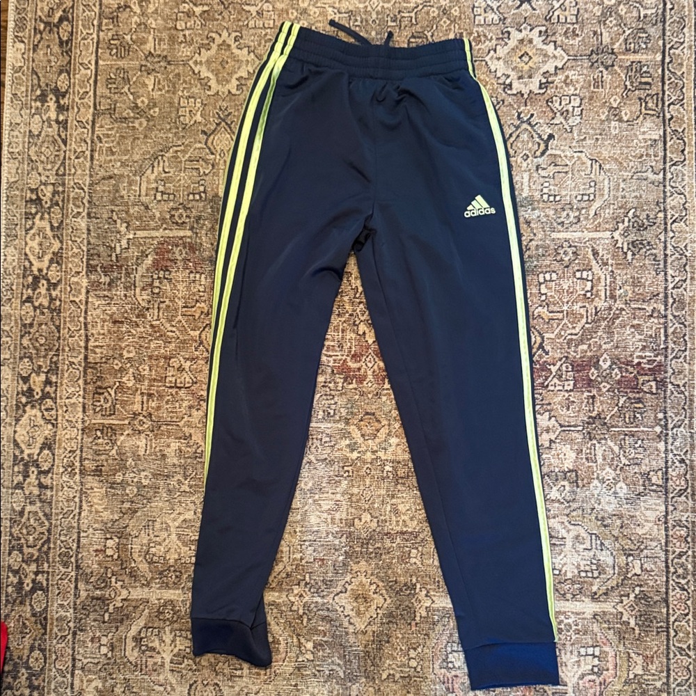 adidas Navy Joggers with Neon Yellow Stripes